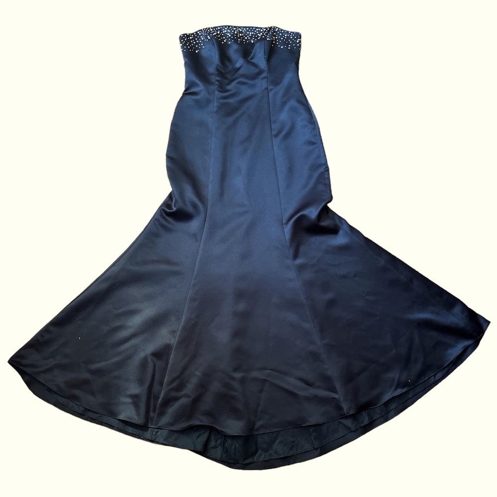 Strapless Black Evening Gown with Embellished Bodice
